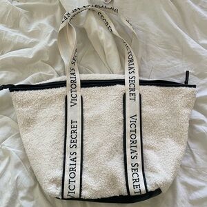 Victoria's Secret White Sherpa Lined Tote Bag